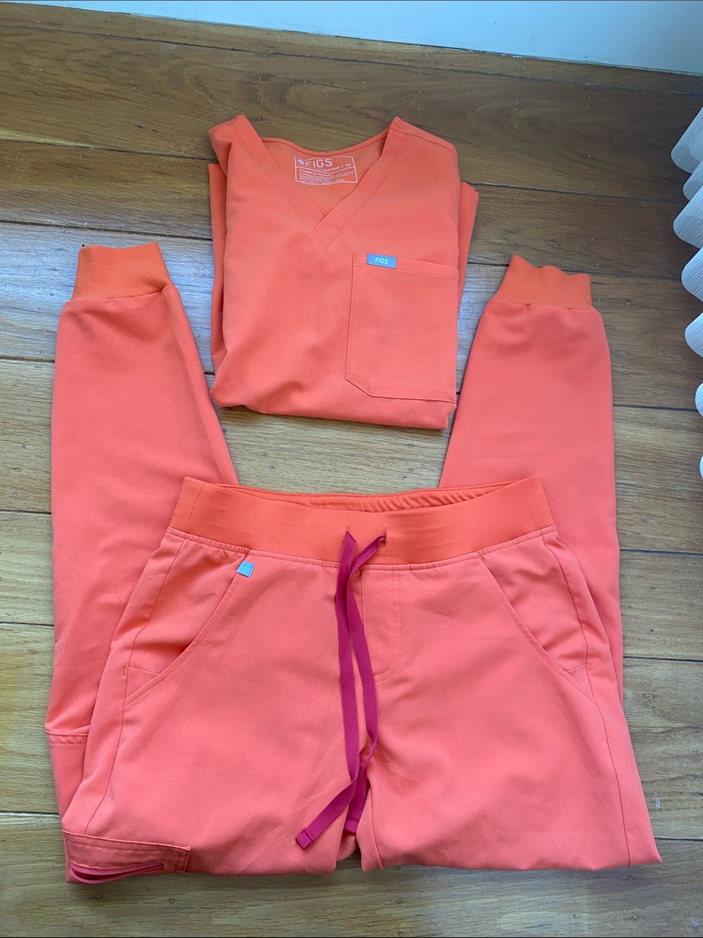 Figs Sunset Orange Scrub Top & Jogger Set